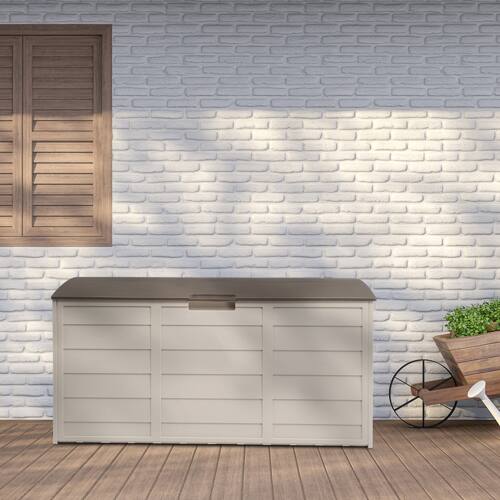 Alt View 5. Winado - 75 Gallon Resin Deck Box for Patio Furniture Pool Accessories for In/Outdoor Toys Storage - Brown.