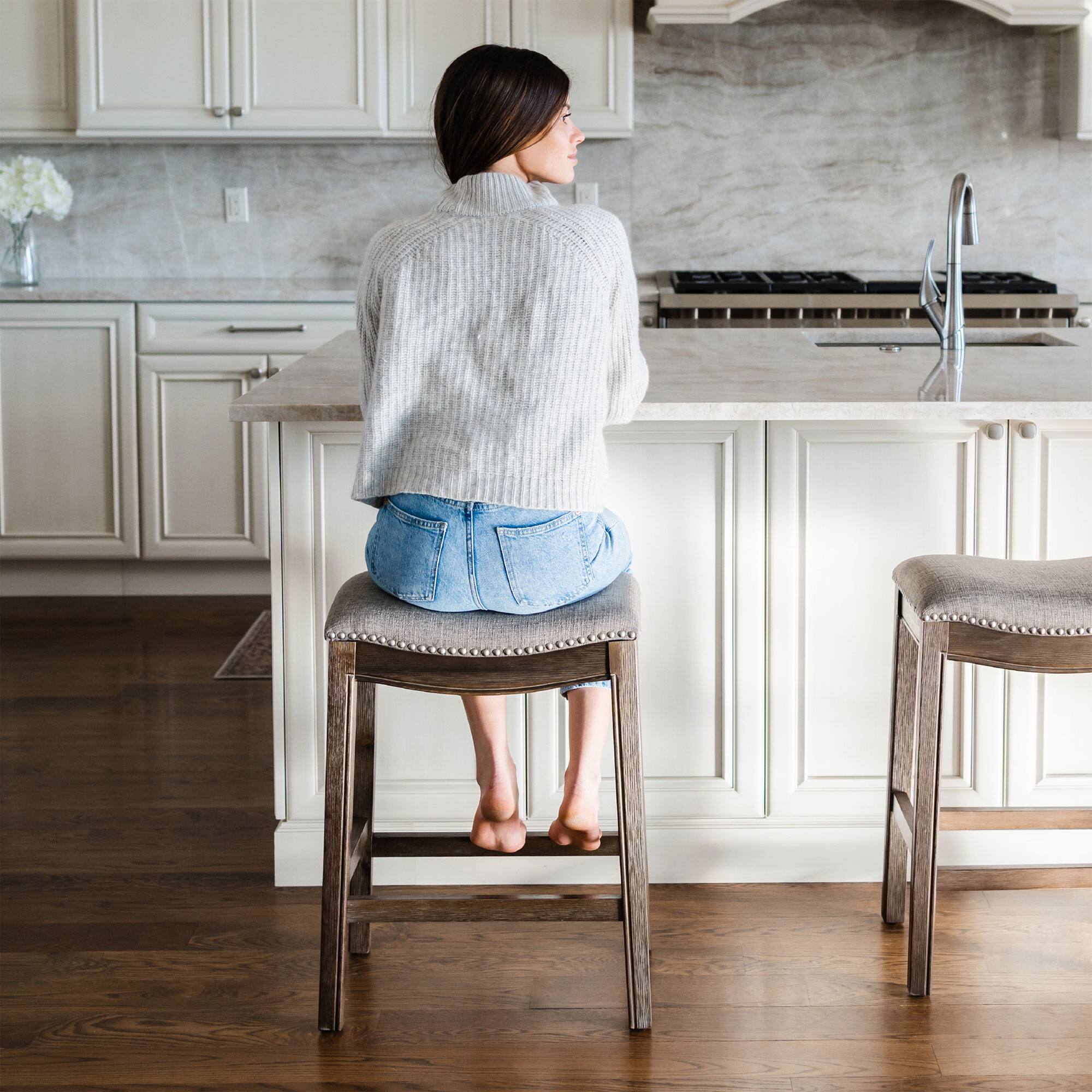Alt View 10. Maven Lane - Maven Lane Adrien Backless Saddle Kitchen Counter Stool, Walnut Finish, Set of 2 - Walnut.