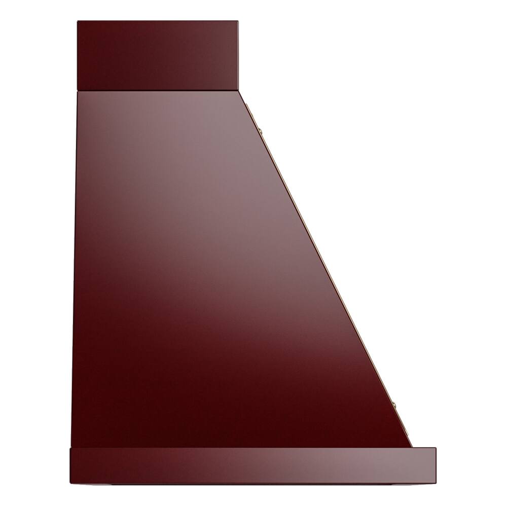 Alt View 3. ILVE - ILVE Nostalgie II Noblesse 30 inch Ducted Wall Mount Range Hood with 600 CFM (Burgundy, Brass Trim) - Burgundy.
