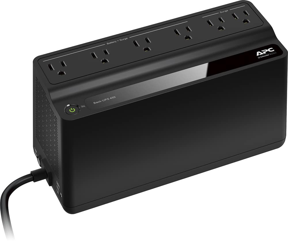 Front. APC - Back-UPS 450VA 6-Outlet Battery Back-Up and Surge Protector - Black.