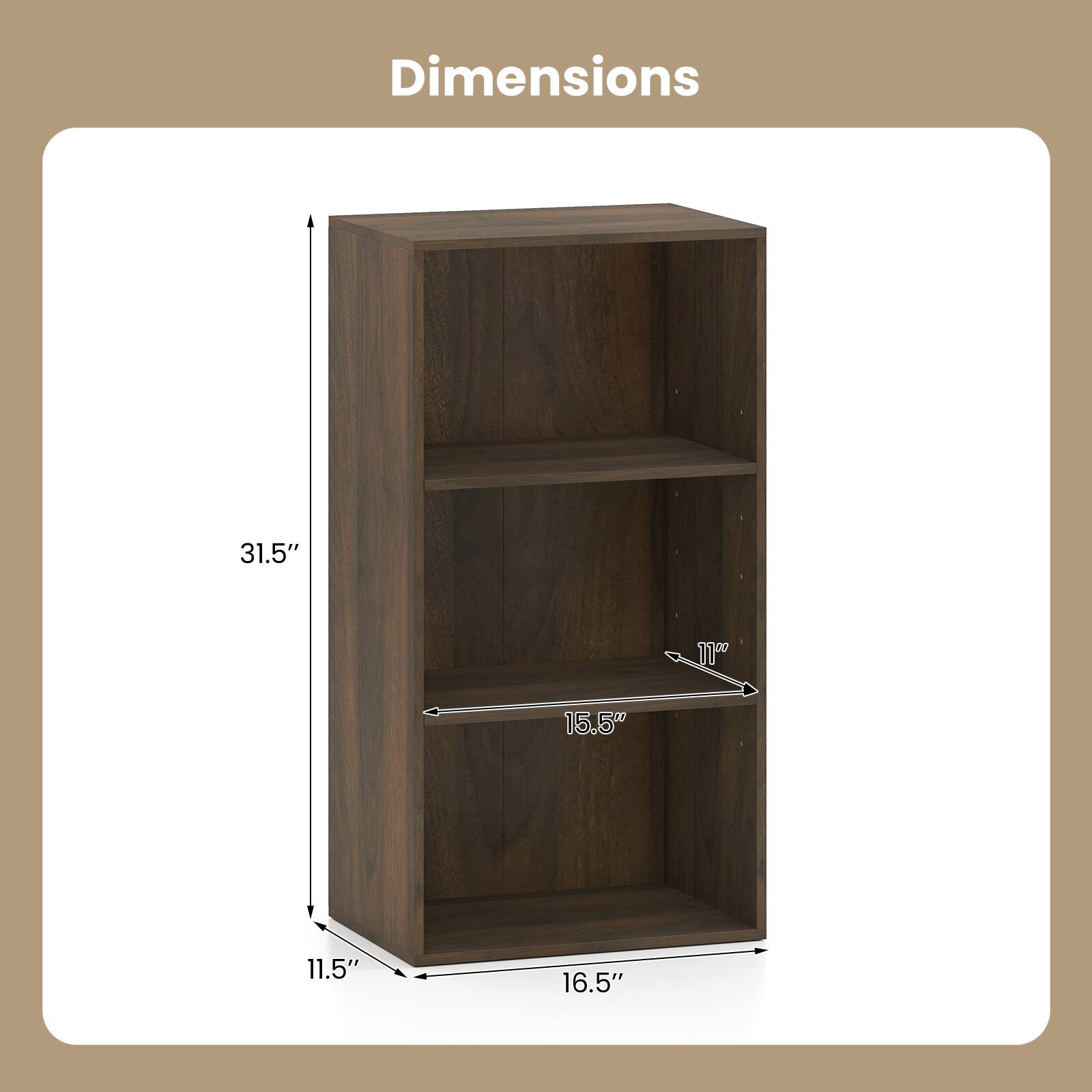Dimensions
31.5"
11"
15.5"
11.5"
16.5"