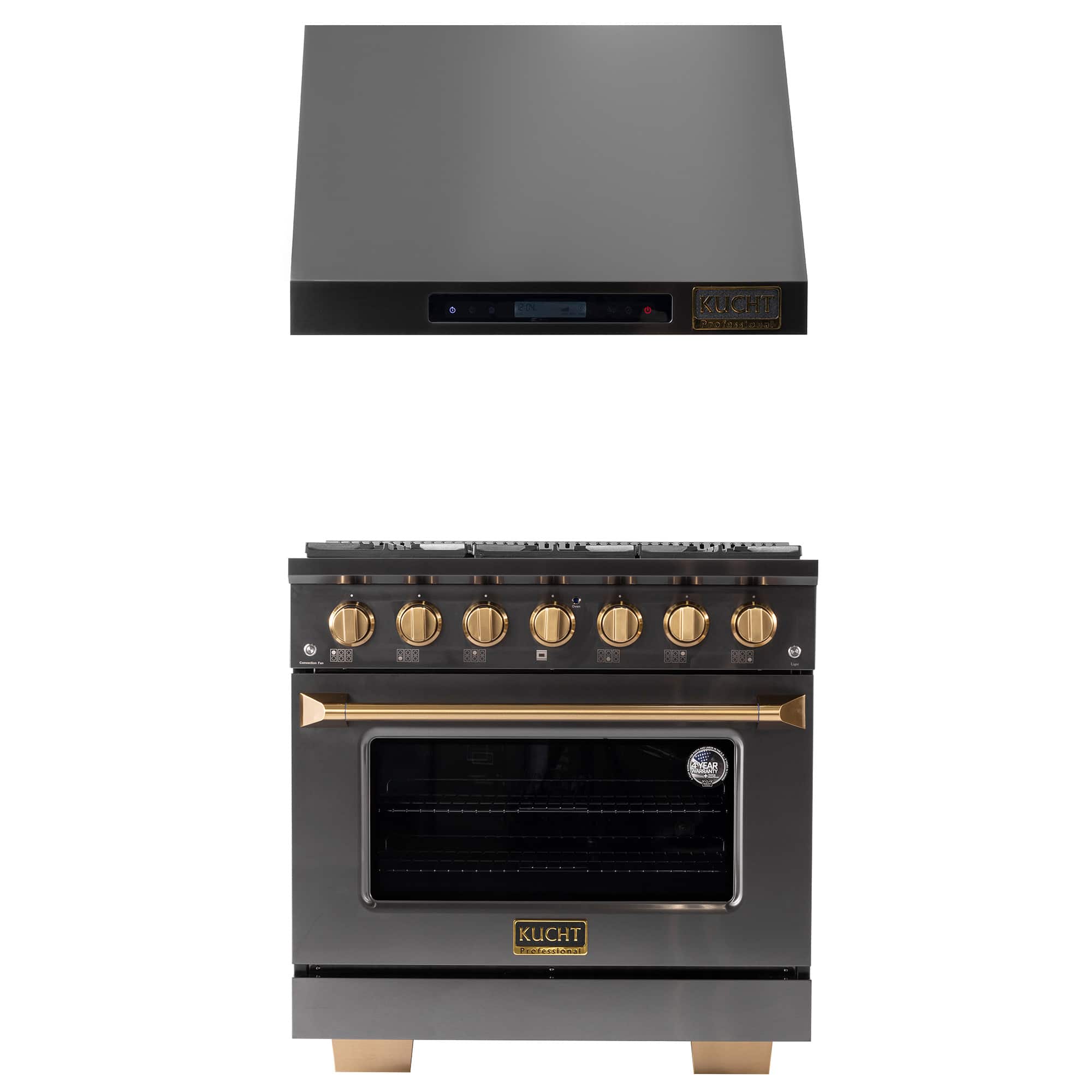 Kucht - 36 in. 5.2 cu. ft. 6-Burners Dual Fuel Range for Natural Gas in Gemstone + Under Cabinet Range Hood - Gemstone