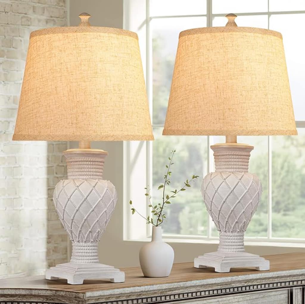 Pawtners - Bohemian Farmhouse Table Lamps, Set of 2, 3-Color Temperature, Traditional Nightstand Lights for Living Room