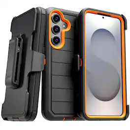 RomeTech - Defender Case for Samsung Galaxy S25 FE - Black / Orange - Black Orange