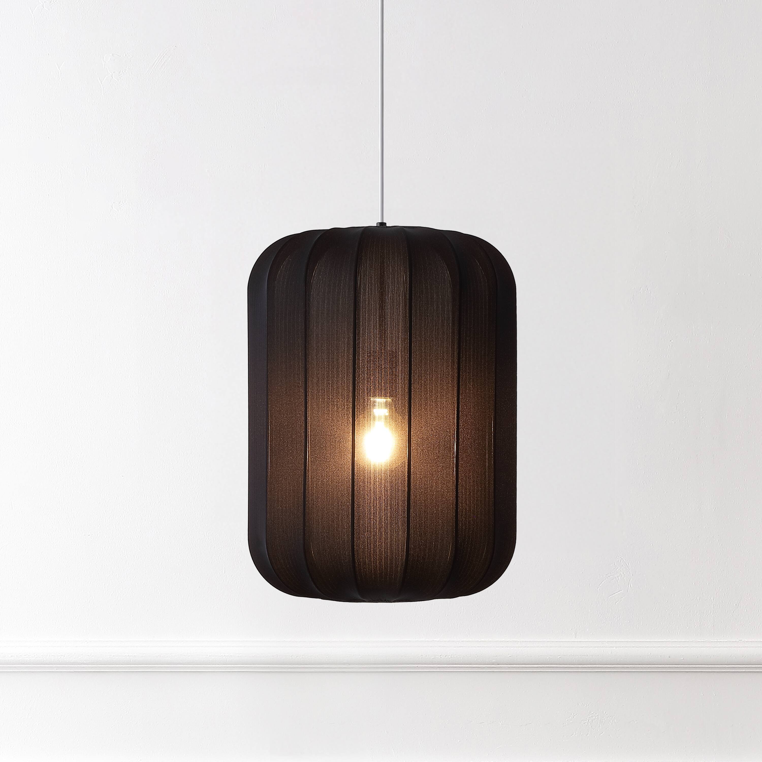 Alt View 1. Jonathan Y - Aurelia 13.75" 1-Light Scandinavian Japandi Adjustable Lantern Metal with Ribbed Cocoon Capsule Shade LED Pendant, Black - Black.