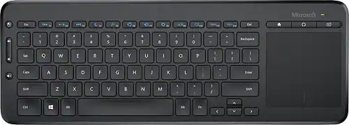 Front. Microsoft - All-In-One Media Wireless Keyboard with Track Pad - Black.