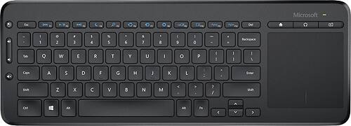Front. Microsoft - All-In-One Media Wireless Keyboard with Track Pad - Black.