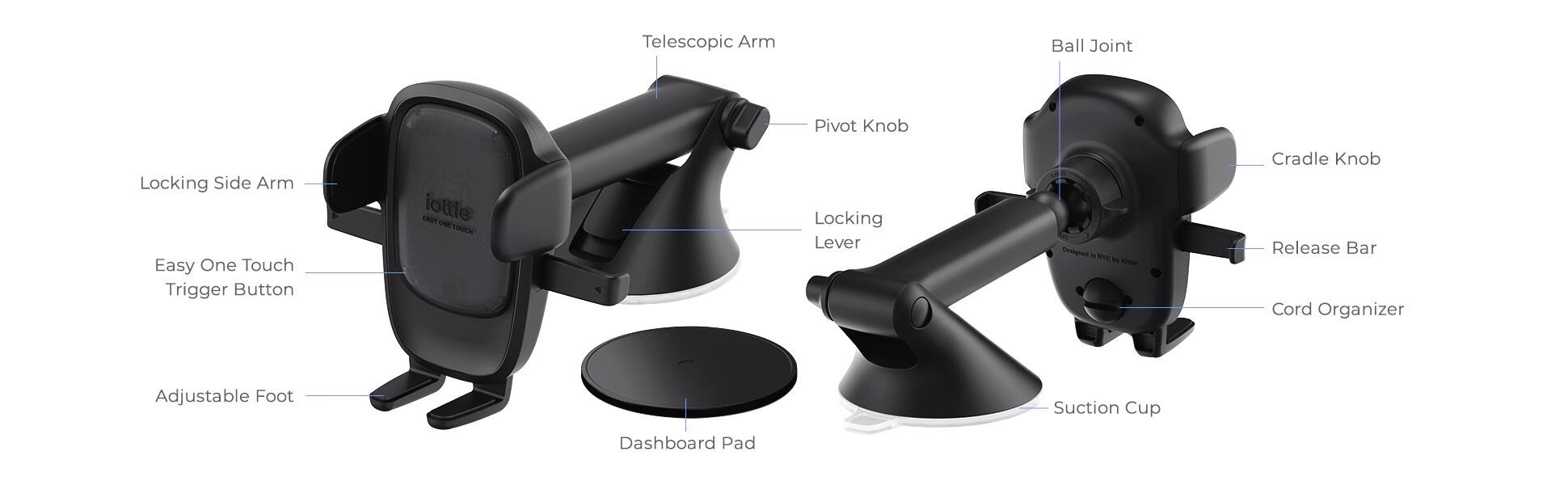 Telescopic Arm Ball Joint Pivot Knob Locking Side Arm Easy One Touch Trigger Button iottle Skaw - TOUCH Locking Lever Deied - . - 1m Cradle Knob Release Bar Cord Organizer Adjustable Foot Suction Cup Dashboard Pad