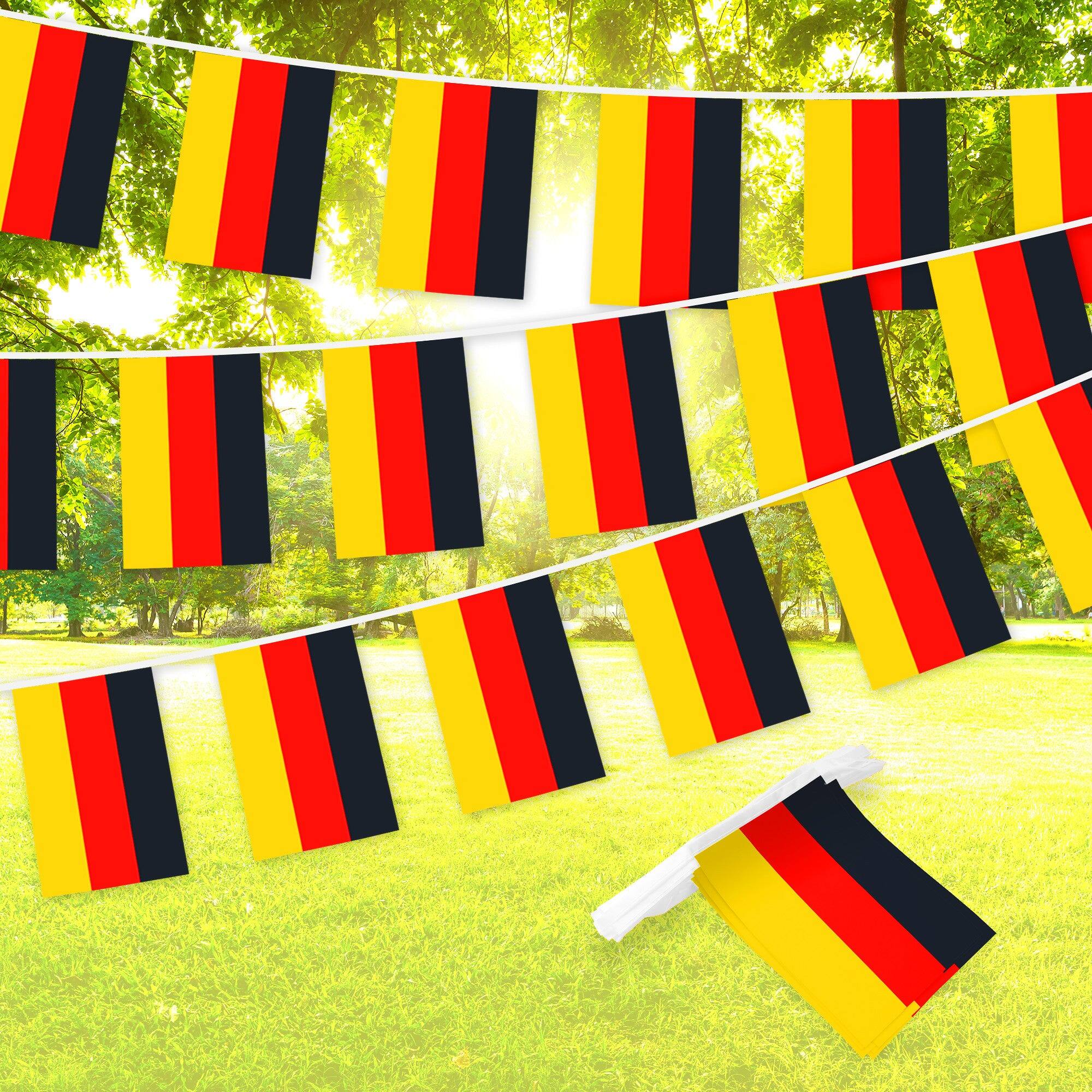 Front. G128 - Germany Flag Bunting Banner, 38 Mini Flags, 33 ft String, 8.2 x 5.5 in. - Assorted Colors.