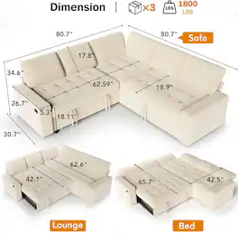 Dyonery - 80-inch 5-person seat Combination-style sofa, featuring adjustable backrest and storage space,corduroy Beige - Beige