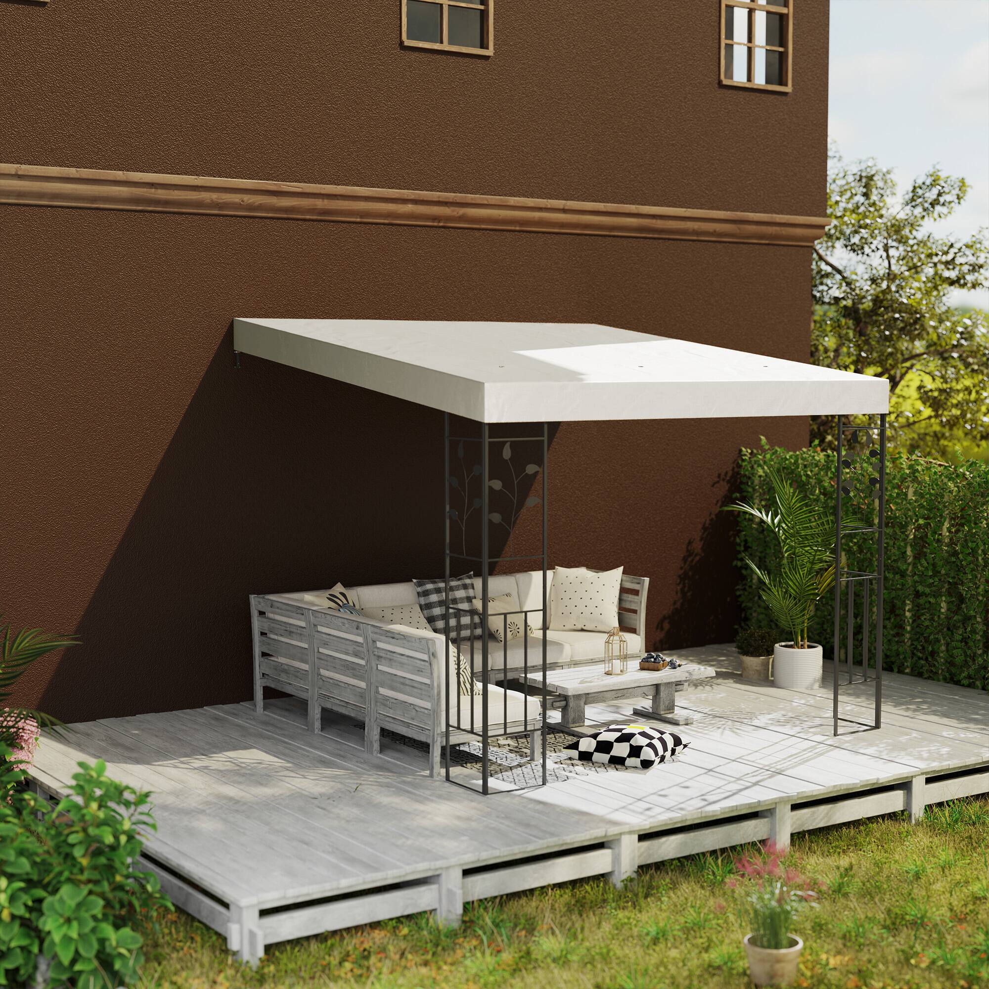 Alt View 5. Outsunny - 10' x 11' Outdoor Pergola Canopy, Metal Patio Canopy with Weather-Resistant Fabric and Drainage Holes - Cream White.