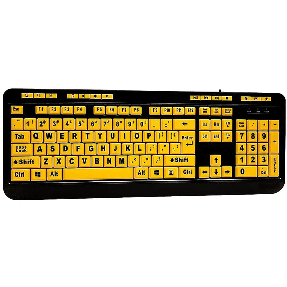 Angle View: Adesso - Luminous AKB-132UY Full-size Wired Membrane Keyboard - Black/Yellow