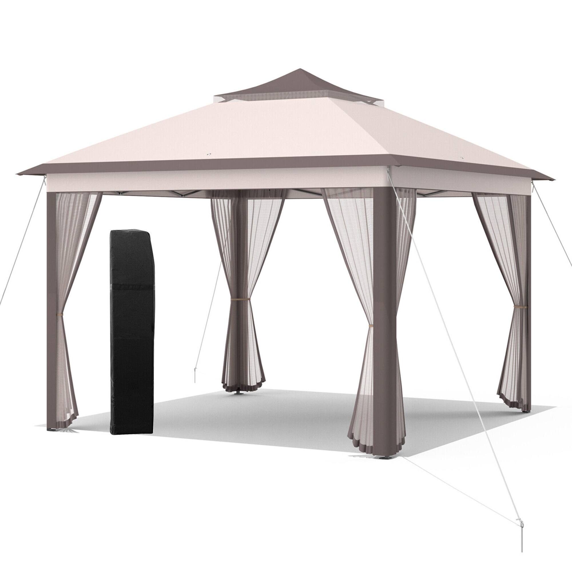 Alt View 5. Gymax - Gymax 11 x 11 ft Pop up Gazebo 2-Tier Patio Canopy Tent Shelter w/ Carrying Bag Beige - Beige.