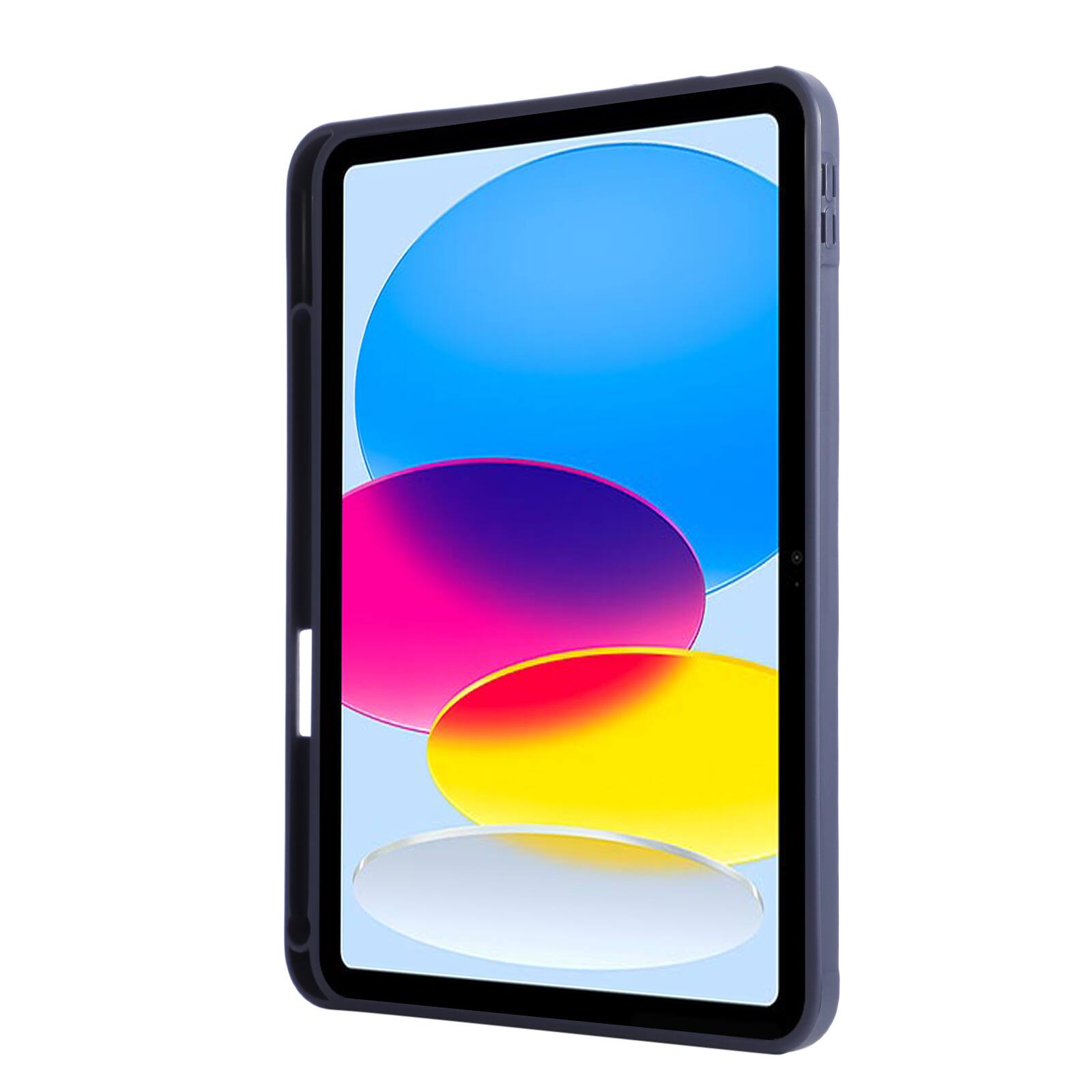 Angle. Dteck - Shockproof Case for Apple iPad (A16) 11" 2025 with Hand Strap and Foldable Kickstand, PU Leather TPU Protective Cover - Blue.