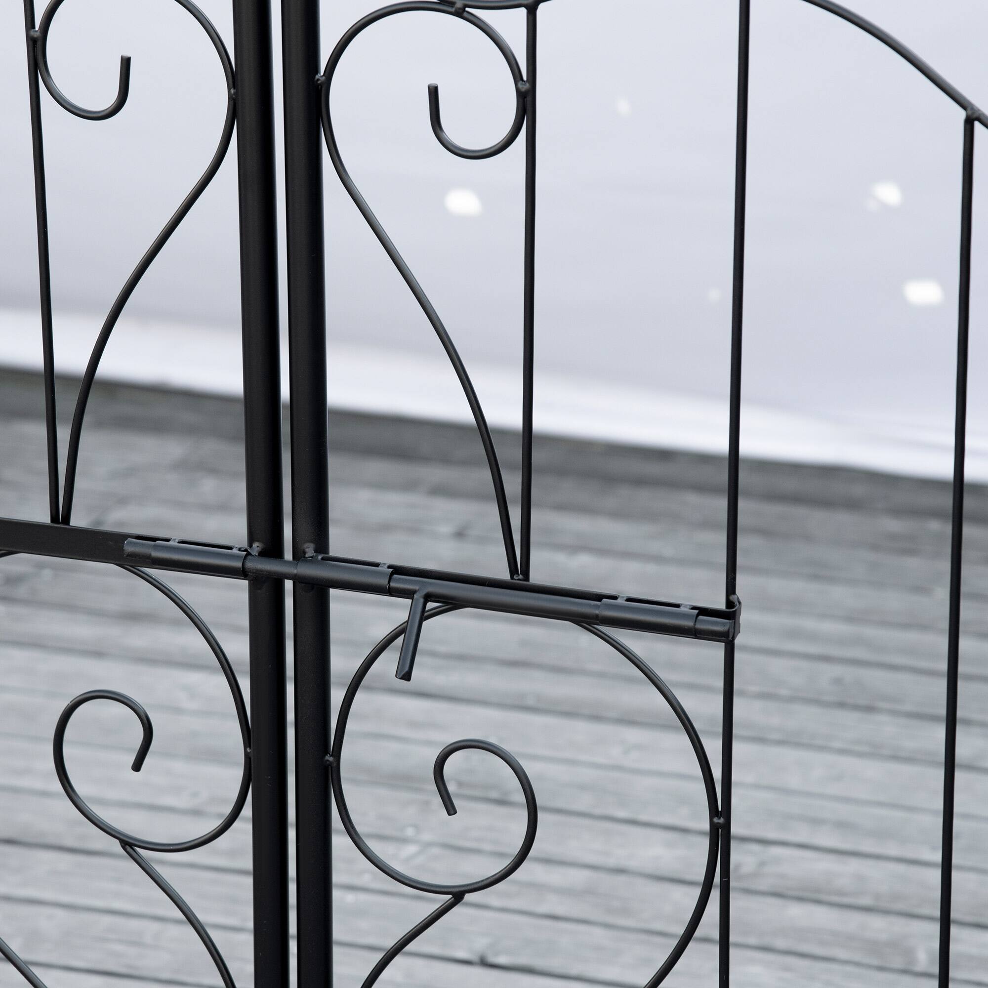 Alt View 5. Outsunny - 7' Garden Arch Arbor, Metal Arch Trellis with Gate, Garden Archway for Climbing Vines - Black.