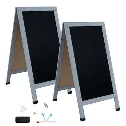 Front. Sunnydaze - A-Frame Double Magnetic Chalkboard - 2-Pack - Graywashed.