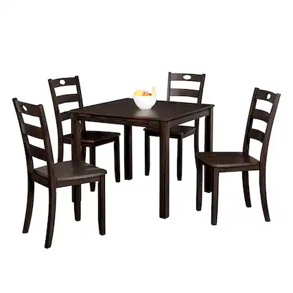 Front. Vaczon - 5Pc Dining Table Set, Solid Rubberwood Dining Table with Slat Back Chairs, Wood Dining Set for Kitchen and Dining Room - Expresso.