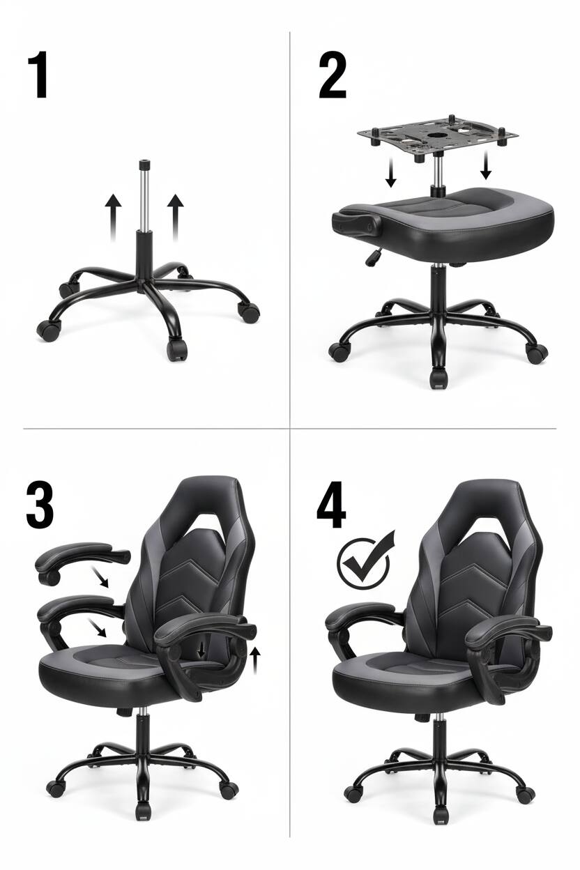 Alt View 2. AOITUN - PU Gaming Chair for Daily Comfort, Ergonomic Desk Seat for Home Study or Work - Gray.