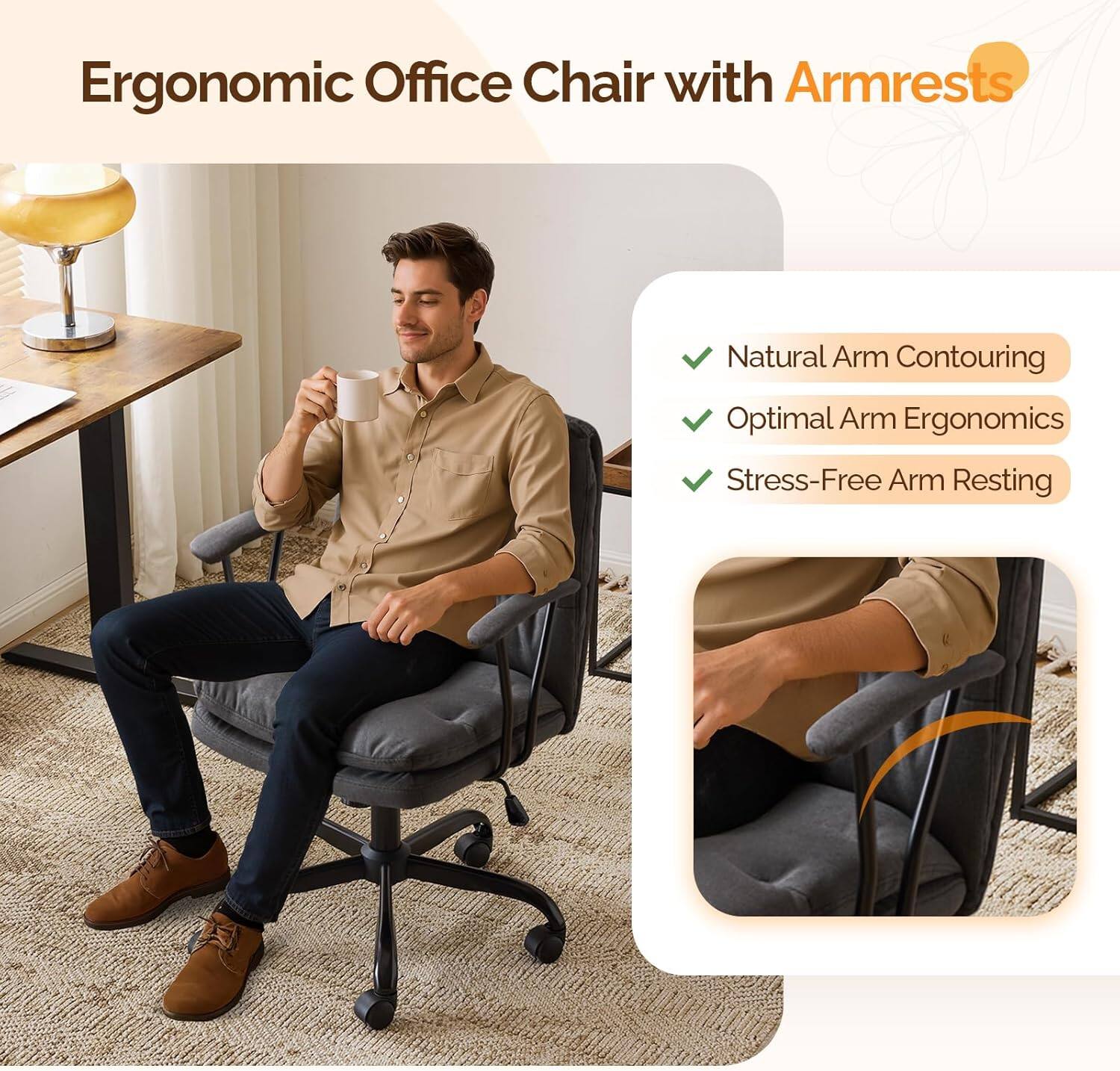 Ergonomic Office Chair with Armrests

- Natural Arm Contouring
- Optimal Arm Ergonomics
- Stress-Free Arm Resting