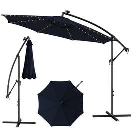 Mondawe - 10 Feet Patio Offset Umbrella with 112 Solar-Powered LED Lights - Navy