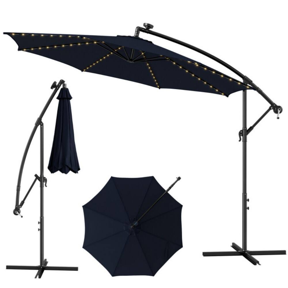 Front. Mondawe - 10 Feet Patio Offset Umbrella with 112 Solar-Powered LED Lights - Navy.