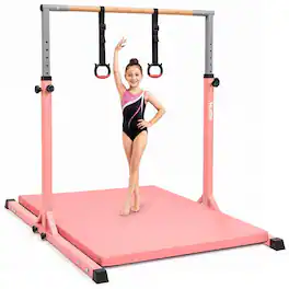 Hurtle - Gymnastics Bar for Kids, 12-Level Adjustable Pull-Up Bar, Non-Slip Base, Steel Frame, 220 lb Capacity - Pink