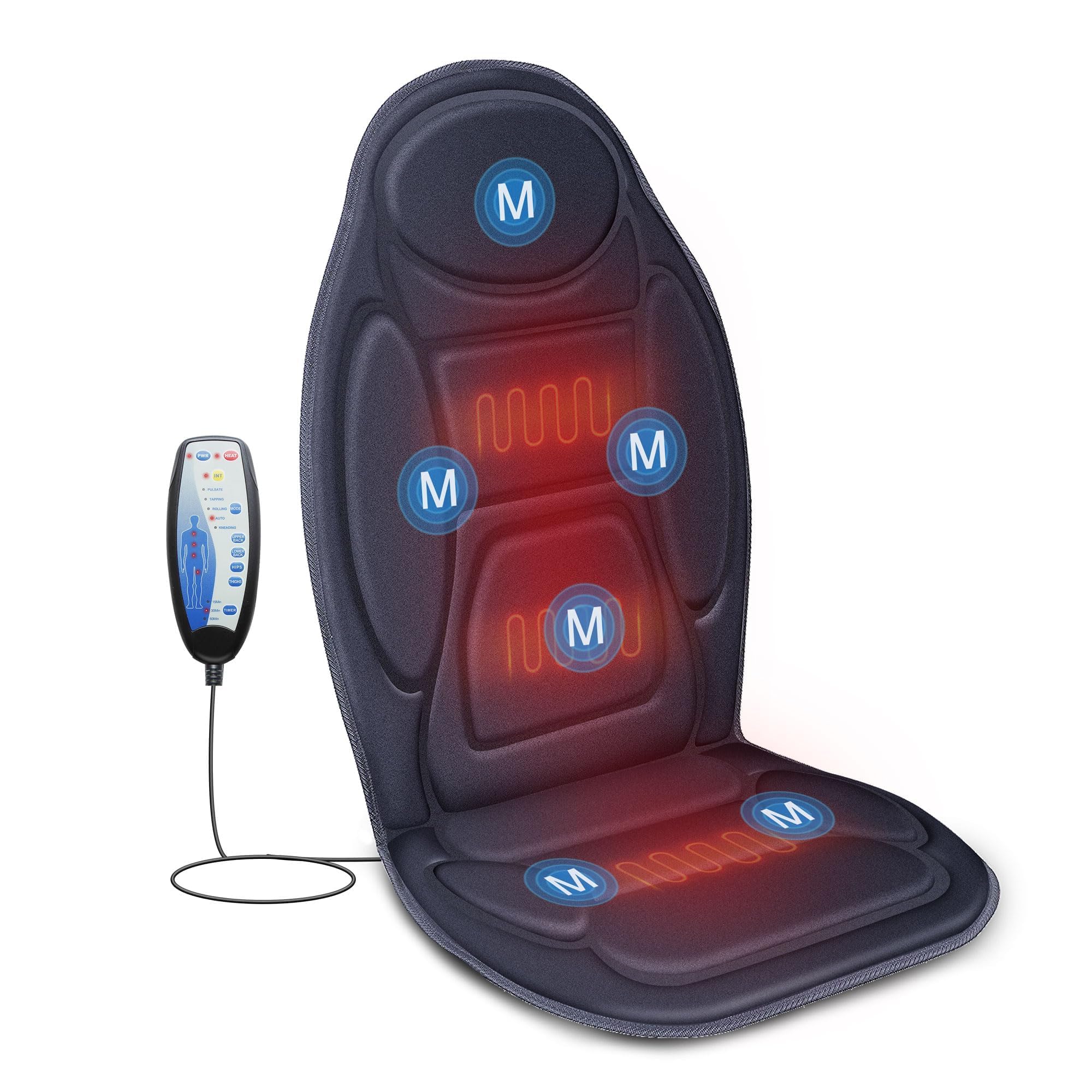 Live At Space - 6-Motor Vibration & Heat Massage Seat Cushion, 2 Levels, Home Office Gift - 642146667367