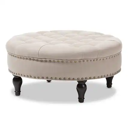 Front. Baxton Studio - Palfrey Linen Modern Tufted Ottoman - Beige.