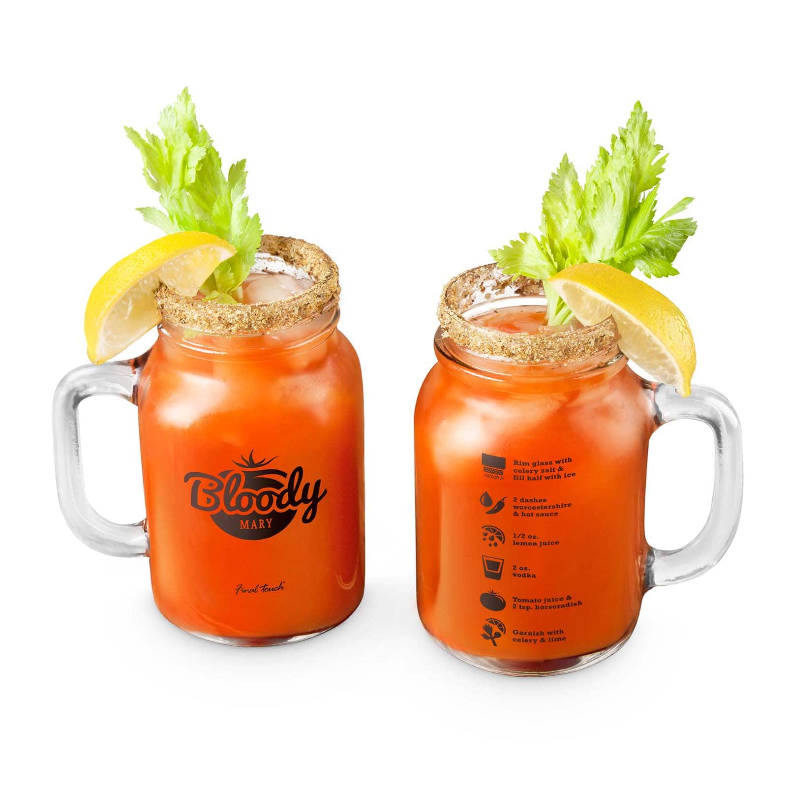 Final Touch - Bloody Mary Mason Jar Glasses, Set of 2 - Clear