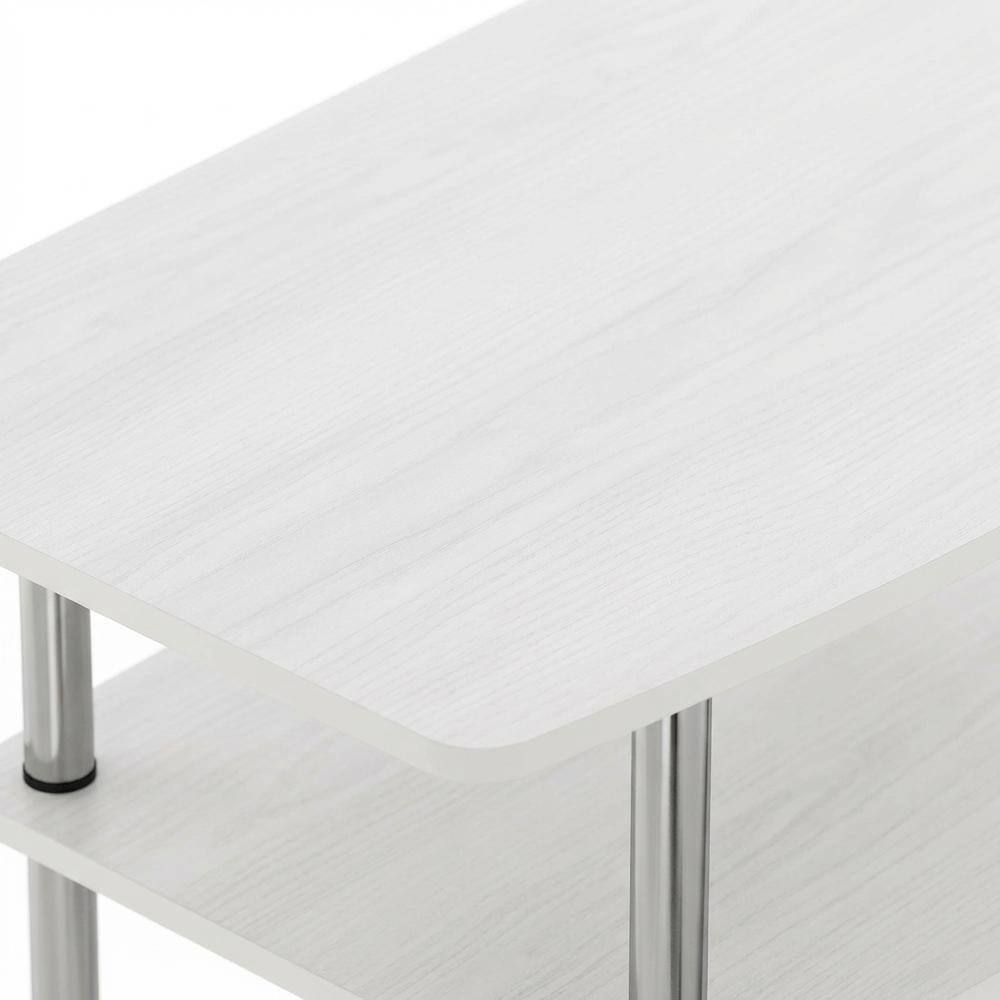 Alt View 4. FurniFact - White Oak/Chrome TV Stand with 3-Tier Shelving and Wooden Construction - White.
