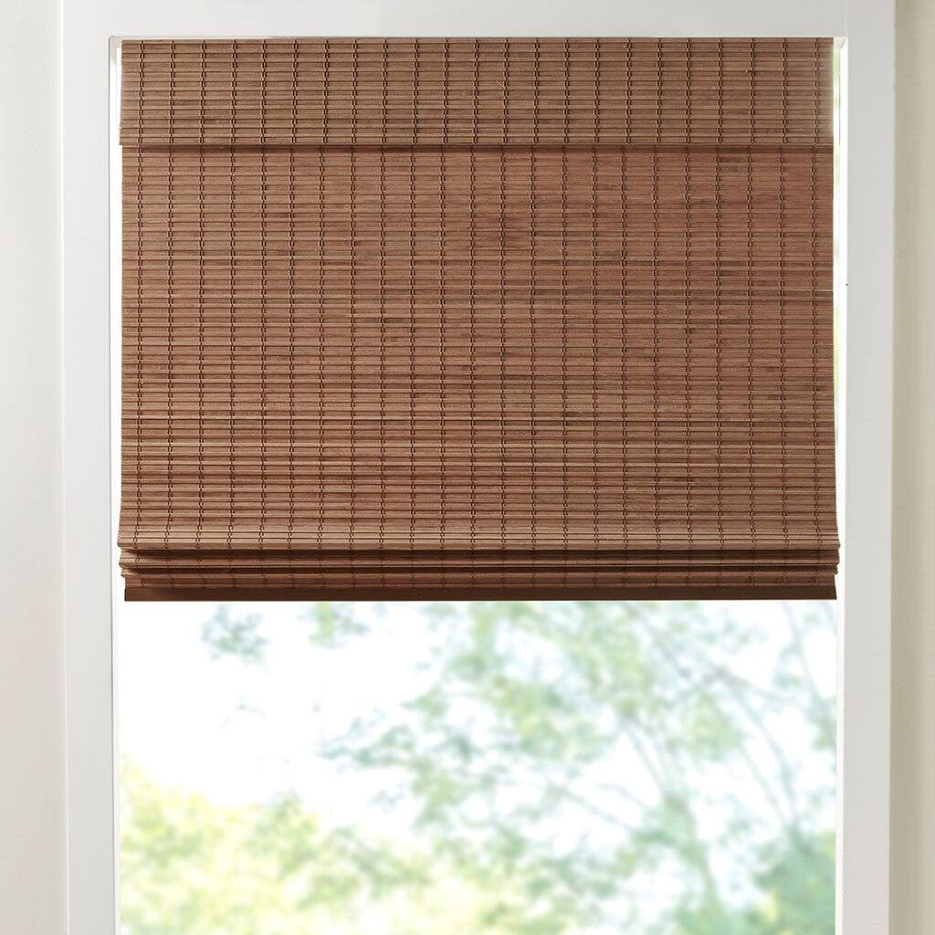 Left. BreeBe - Bamboo Light Filtering Roman Shade 64'L - Teak.