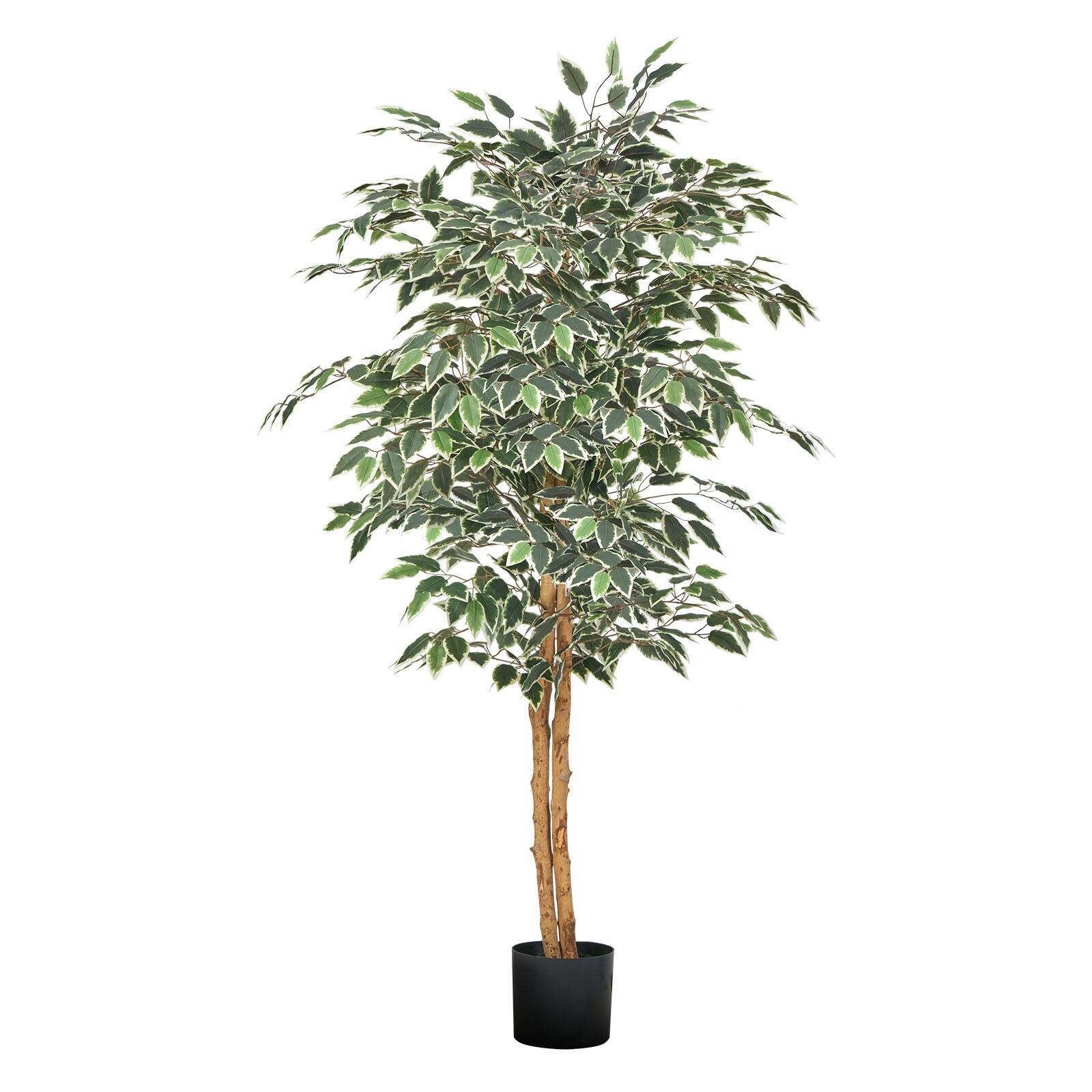 Front. VEVOR - 5FT Artificial Ficus Tree with Black Pot, Tall Faux Ficus Plant with Natural Wood Trunk and Realistic Green Leaves - Green.