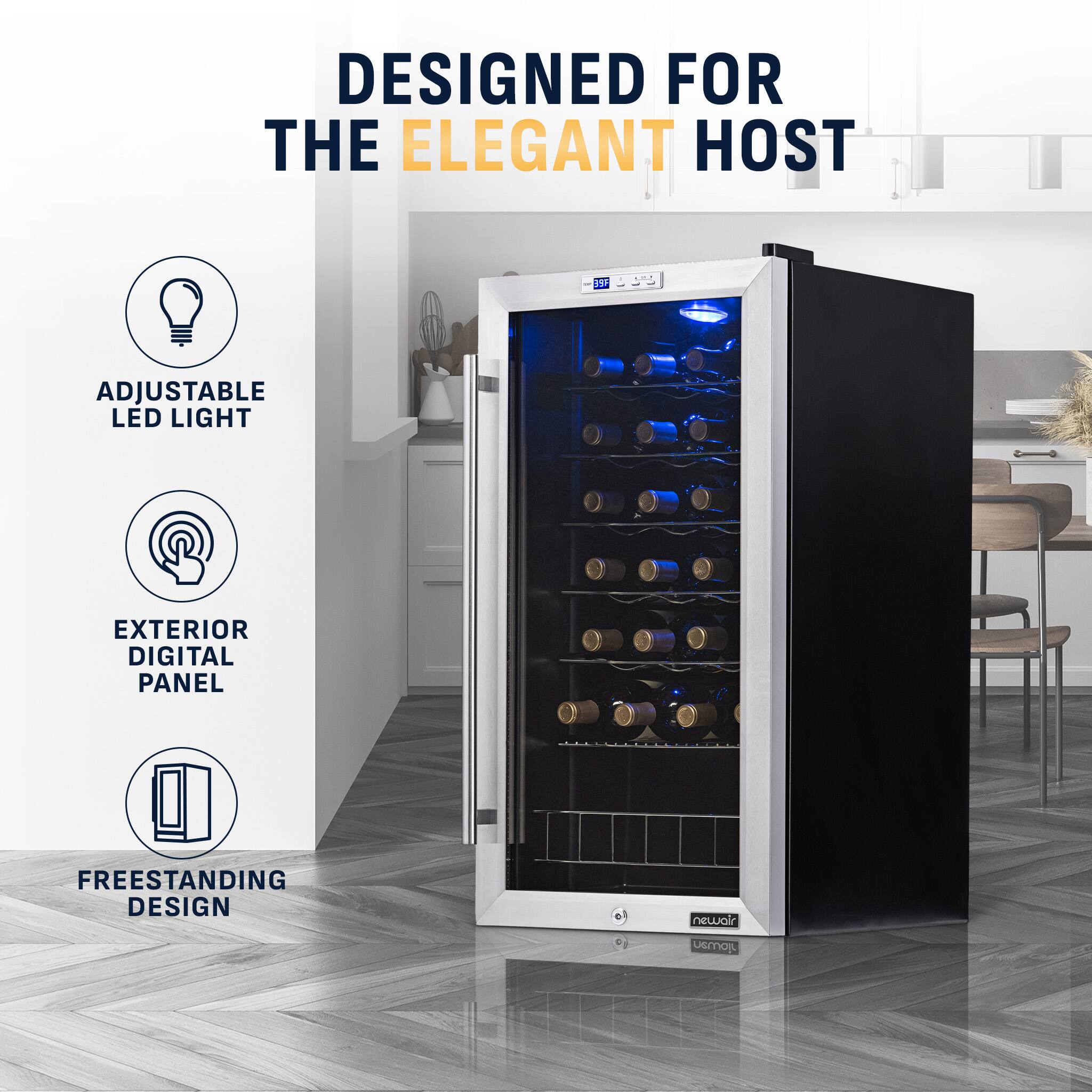 DESIGNED FOR THE ELEGANT HOST

- ADJUSTABLE LED LIGHT
- EXTERIOR DIGITAL PANEL
- FREESTANDING DESIGN

newair usmart