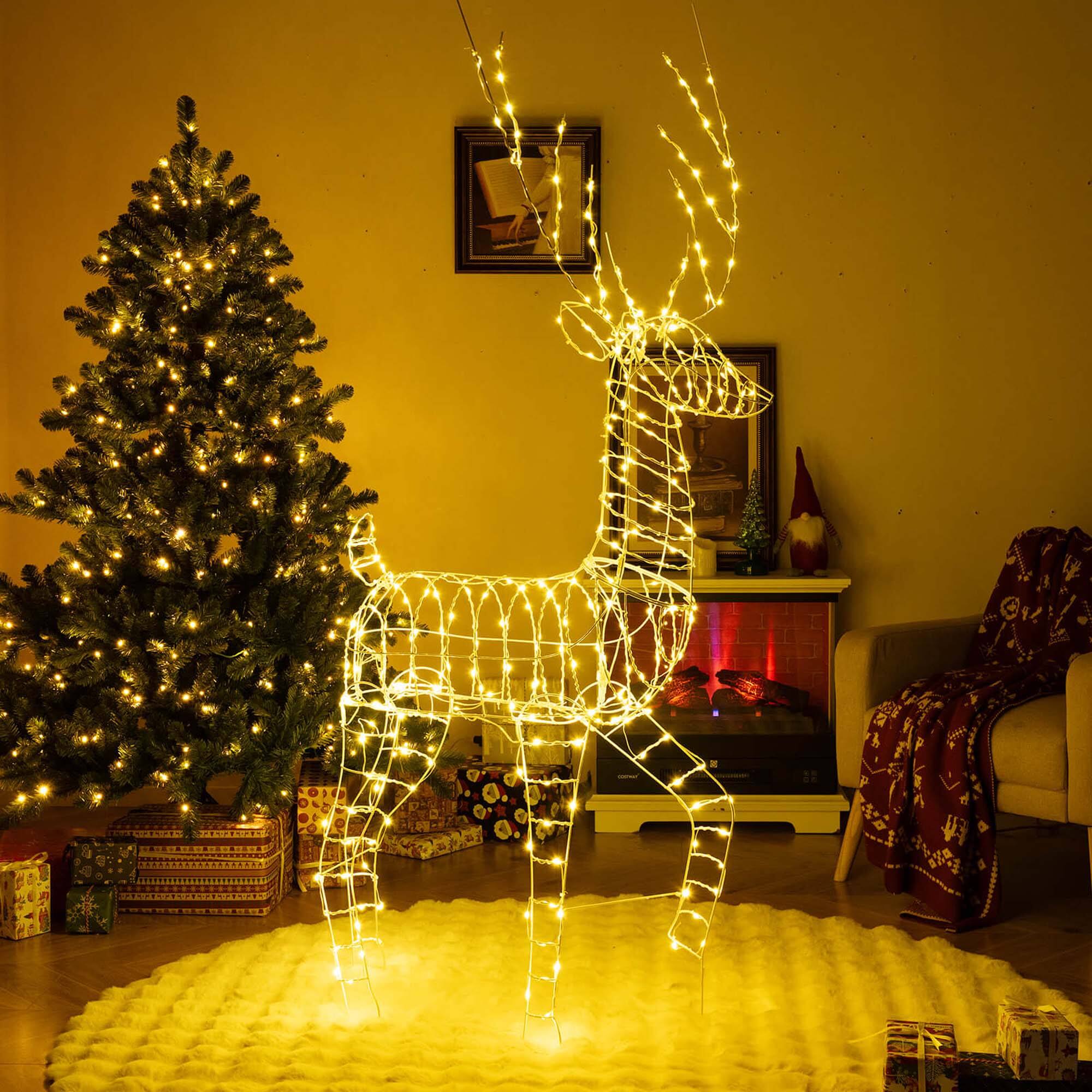 Alt View 5. Costway - Costway 6FT Pre-Lit Christmas Reindeer with 300 Warm White LED Lights Ground Stakes - White.