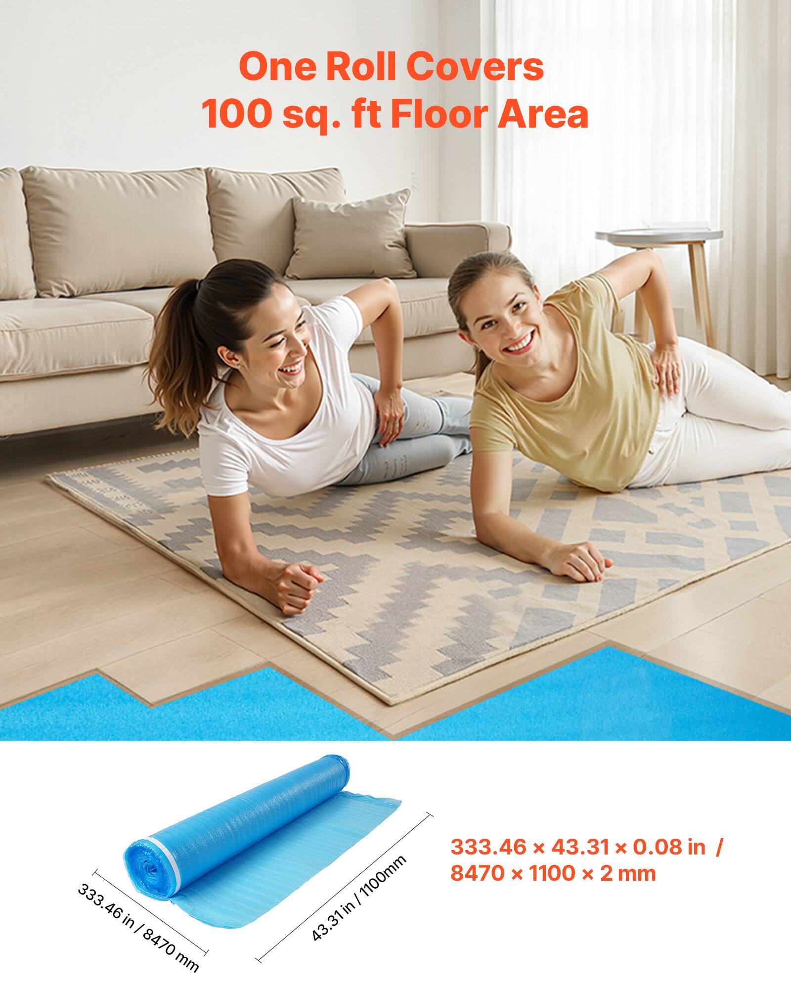 One Roll Covers 100 sq. ft Floor Area

333.46 x 43.31 x 0.08 in / 8470 x 1100 x 2 mm