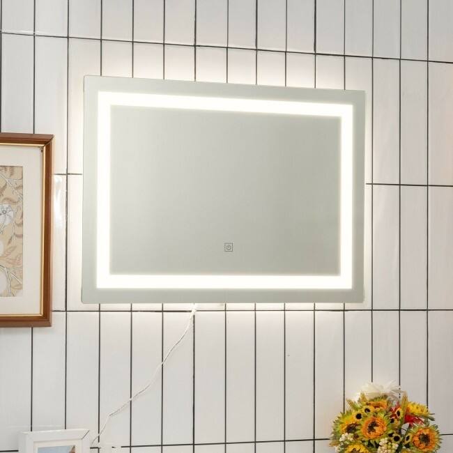 Left. Hivvago - 27.5 inch LED Touch Sensor Wall Mounted Corded Bathroom Mirror - Silver.