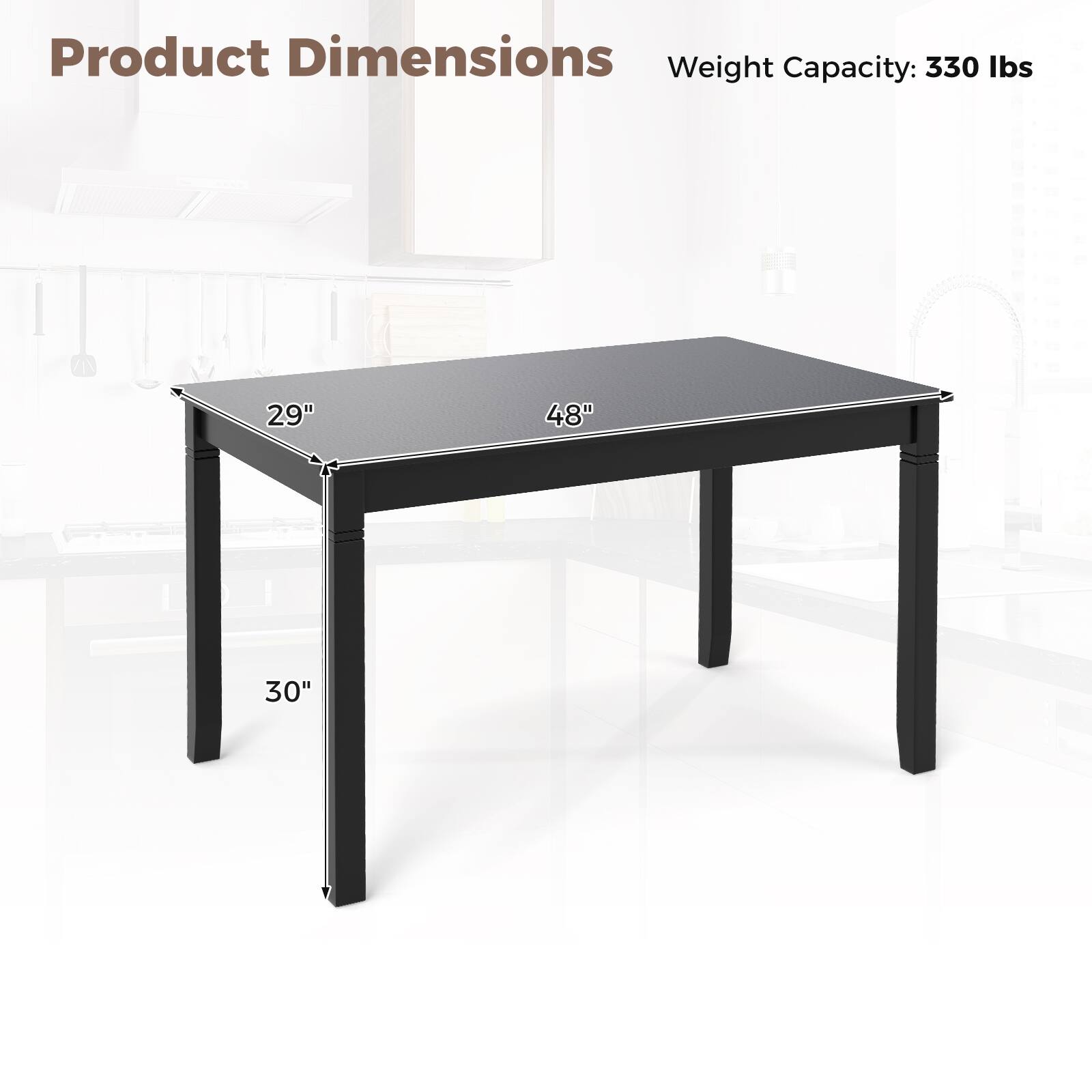 Product Dimensions  
Weight Capacity: 330 lbs  

29" x 48" x 30"