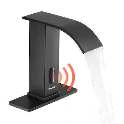 Front. VEVOR - Touchless Bathroom Sink Faucet, Automatic Motion Sensor Waterfall Restroom Toilet Faucet with Hole Cover Plate - Matte Black.