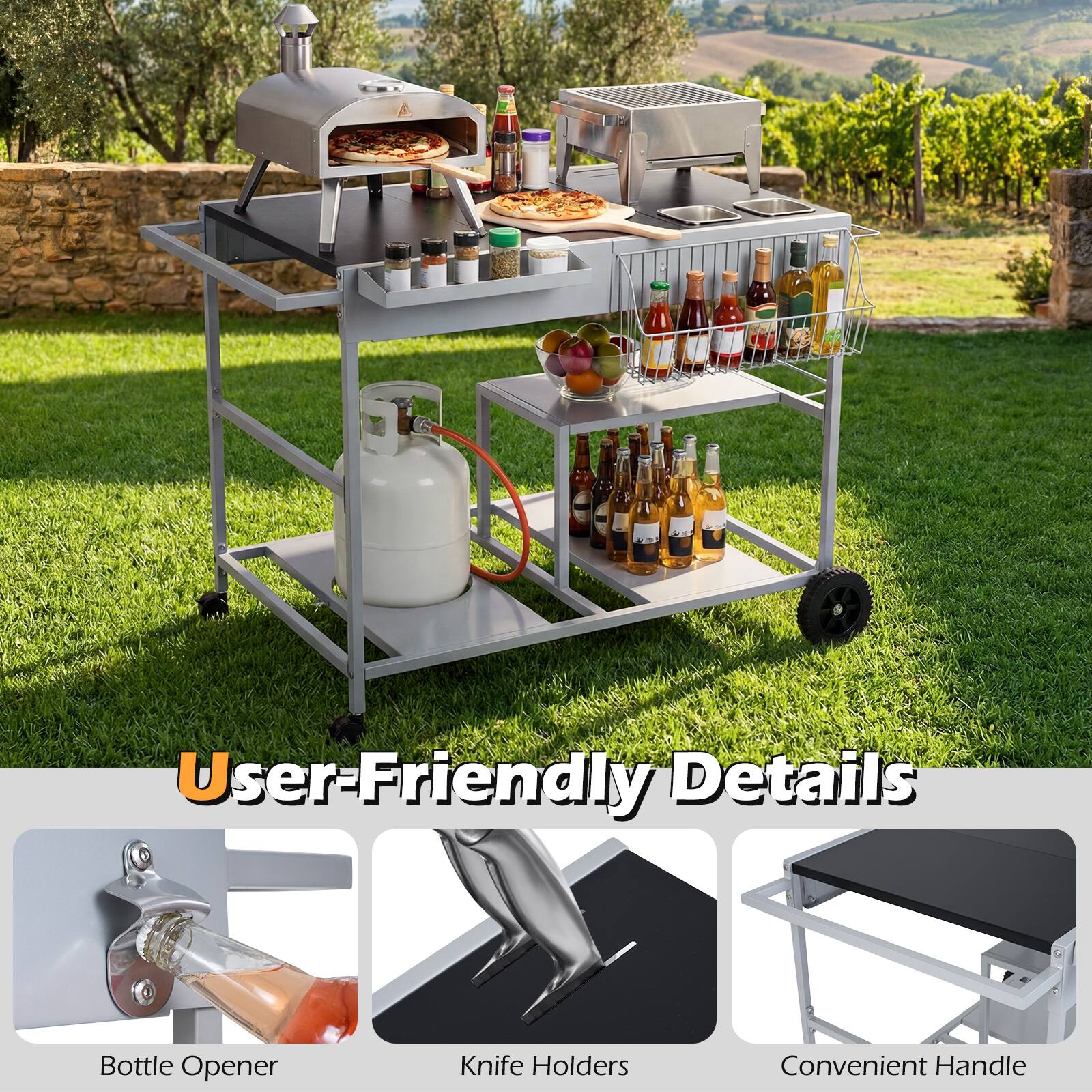 User-Friendly Details

- Bottle Opener
- Knife Holders
- Convenient Handle