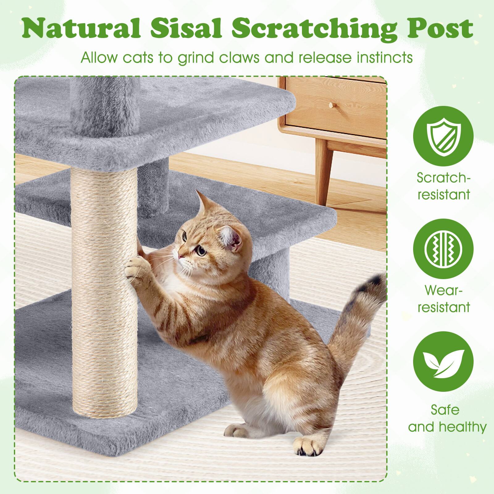 Natural Sisal Scratching Post

Allow cats to grind claws and release instincts

- Scratch-resistant
- Wear-resistant
- Safe and healthy