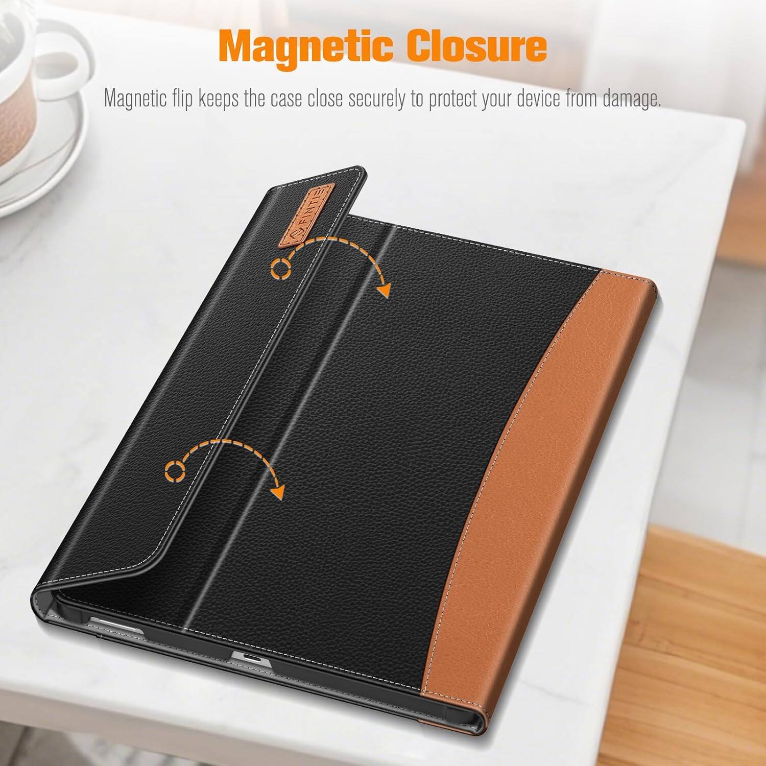 Magnetic Closure  
Magnetic flip keeps the case close securely to protect your device from damage.