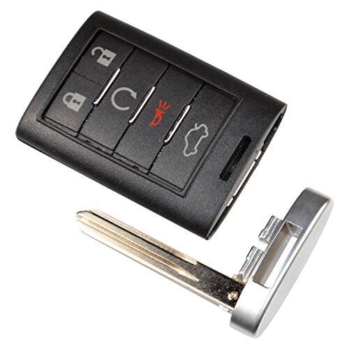 Left. HQRP - Remote key fob shell case, 5-button keyless entry housing for Cadillac CTS DTS STS SRX XTS ATS - Black.