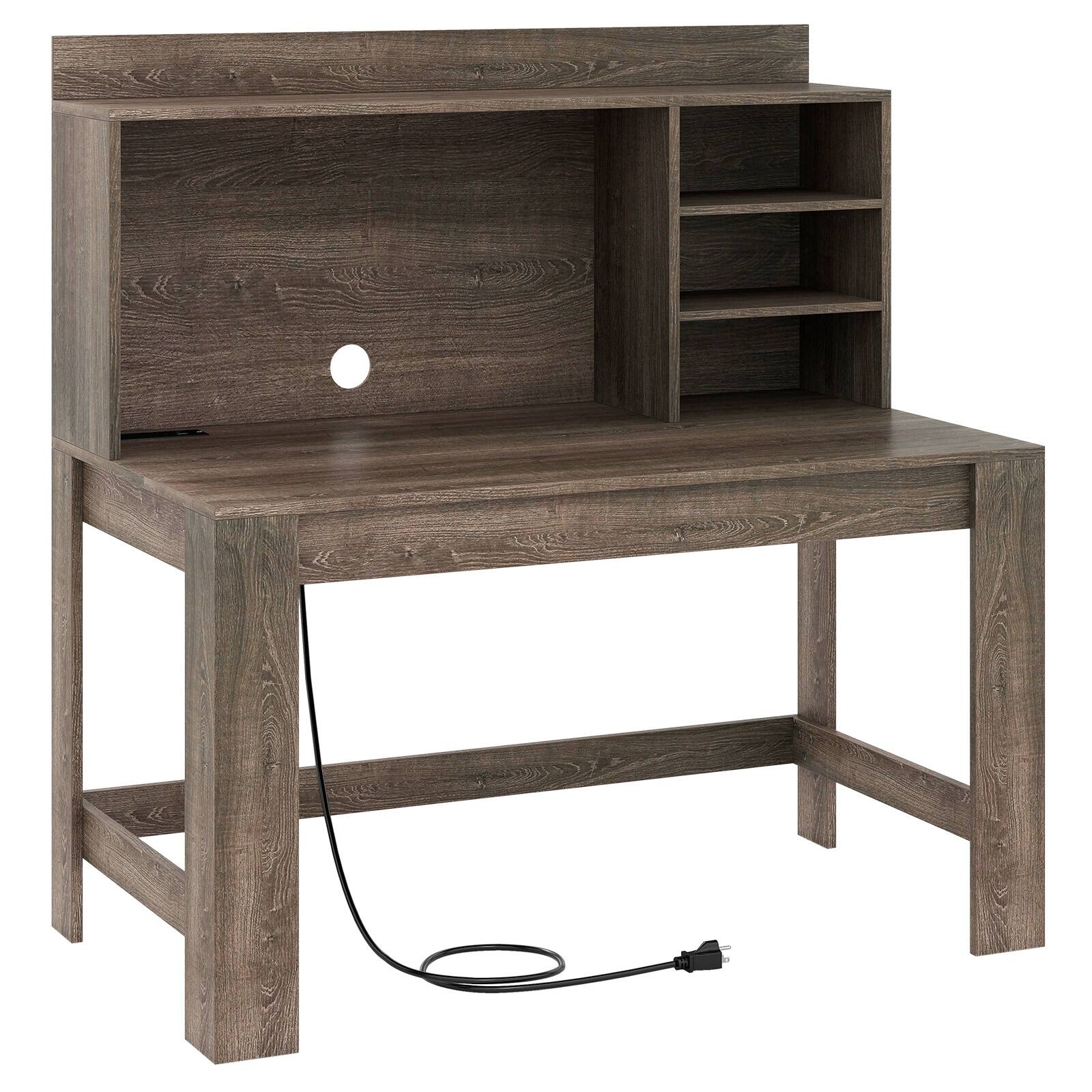 Alt View 3. Gymax - Gymax Computer Desk w/Hutch 2 Power Outlets USB & Type-c charging Ports 3 Shelves - Grey.