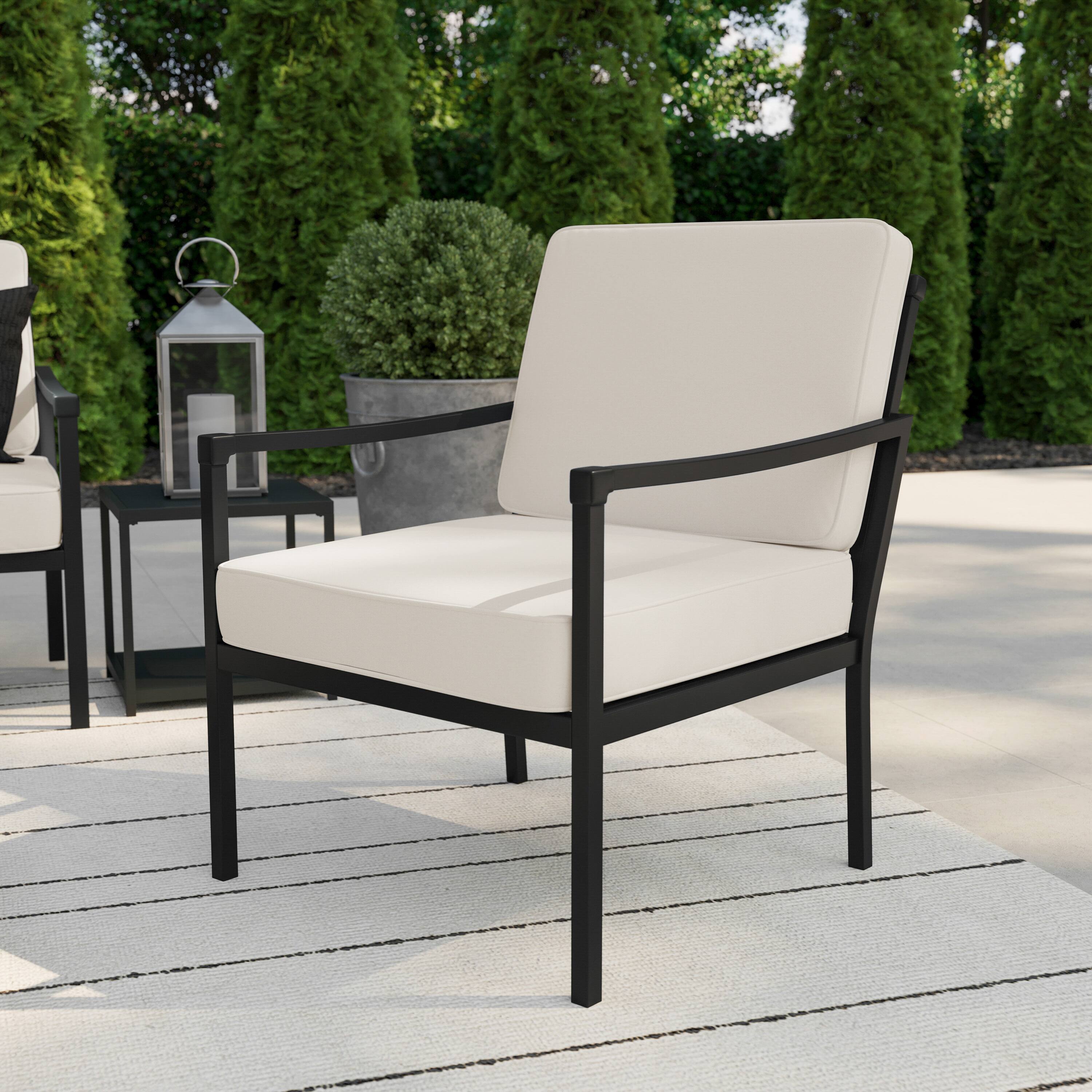 Alt View 4. Martha Stewart - Lily Pond All-Weather Steel Frame Patio Chairs with Cushions - Set of 2 - Cream Cushions/Black Frame.
