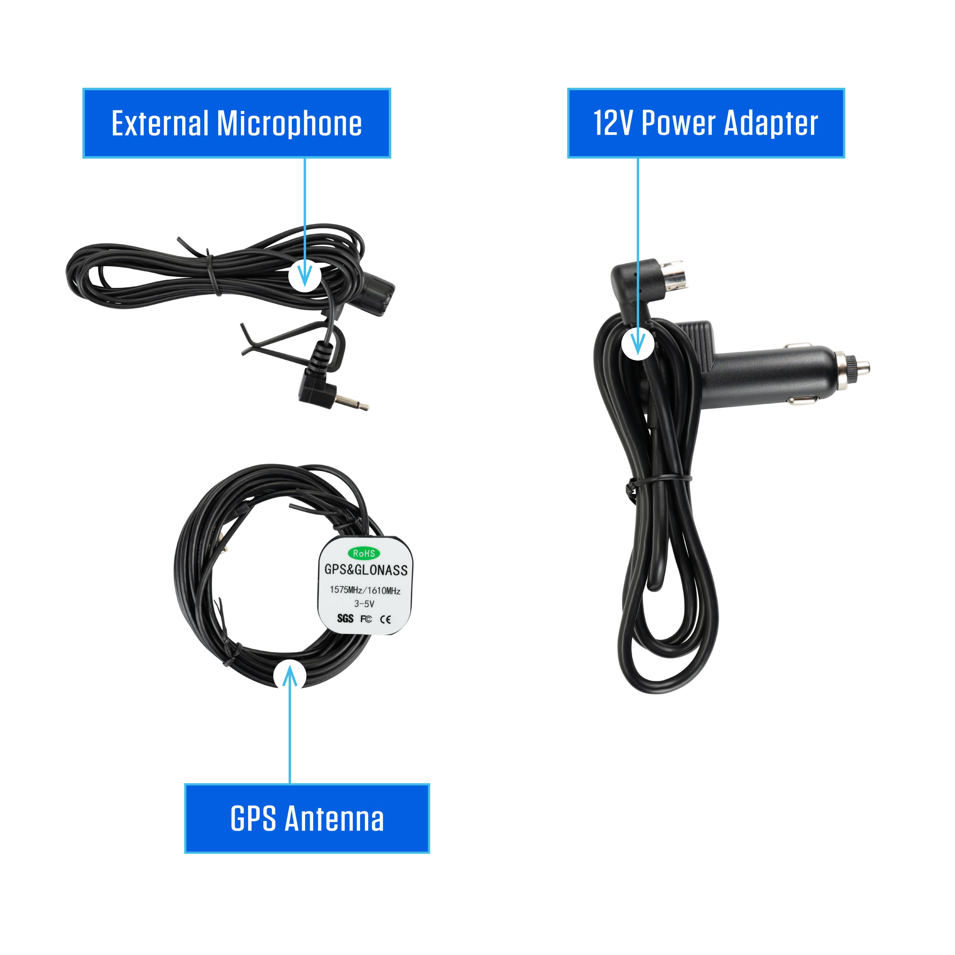 External Microphone  
12V Power Adapter  
GPS & GLONASS  
15.752/1610MHz  
3-5V  
SGS FC CE  
GPS Antenna