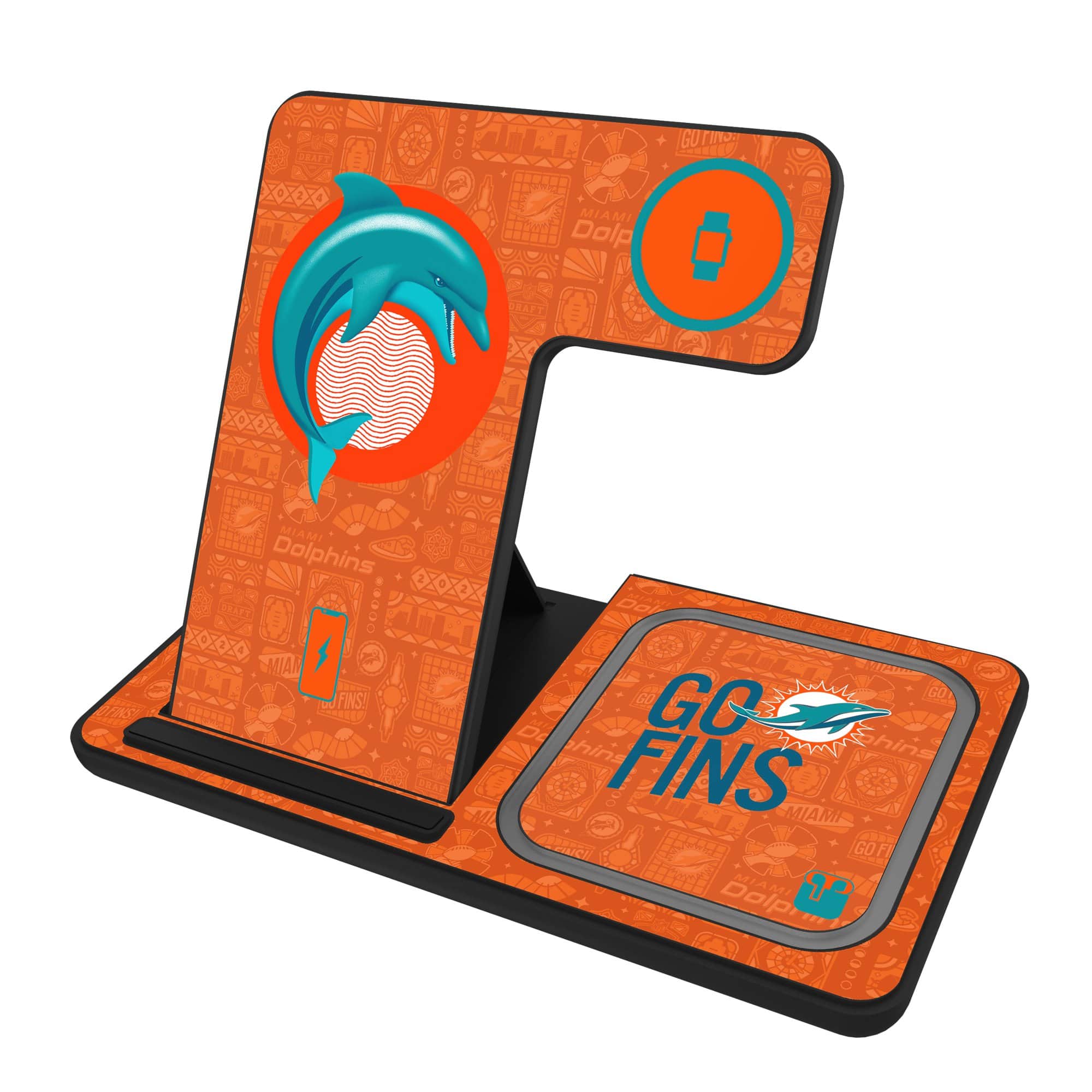 Keyscaper - Black Miami Dolphins 3-in-1 Charging Station - Black