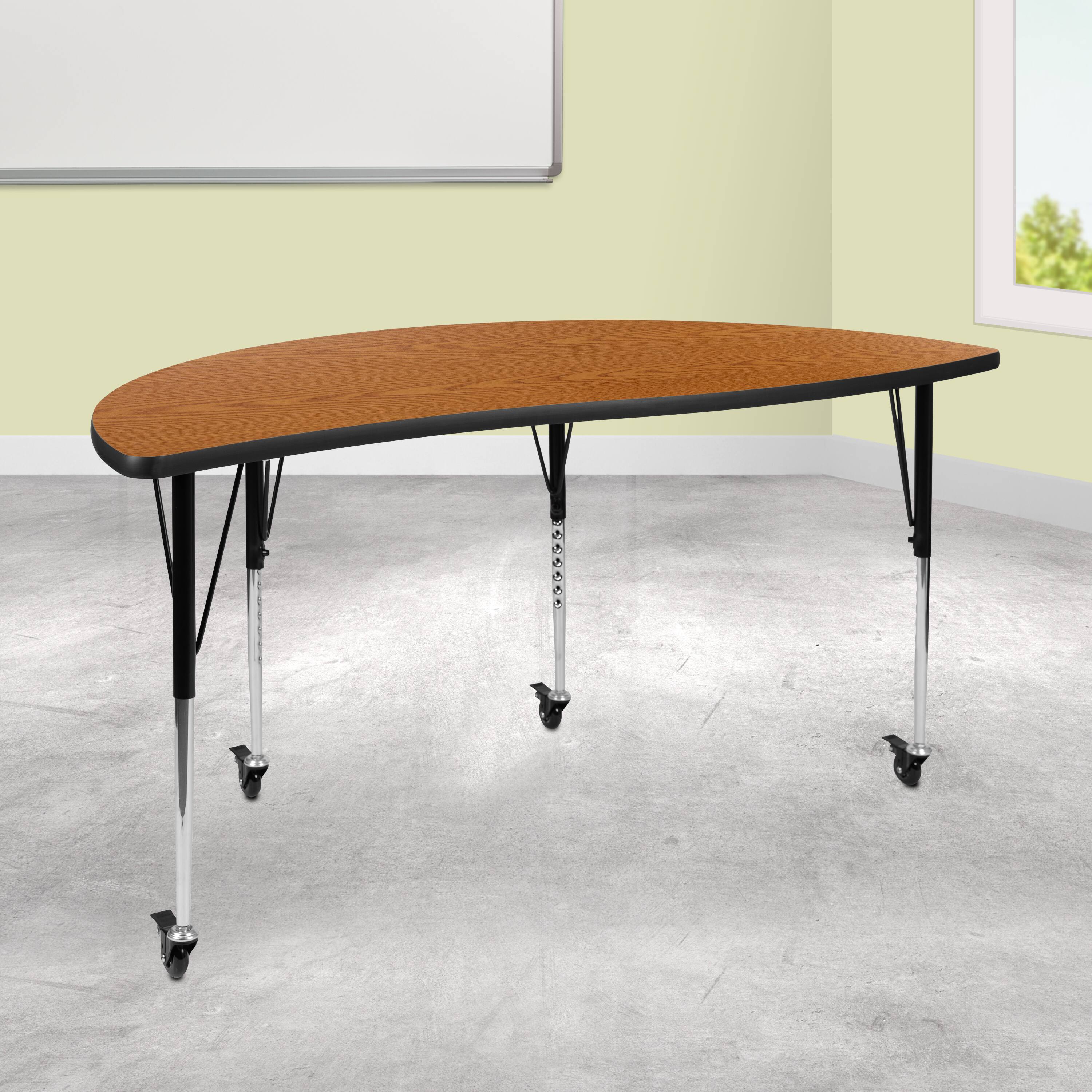 Alt View 1. Emma + Oliver - Mobile 60" Half Circle Wave Flexible Collaborative Adjustable Height Activity Table - Oak.