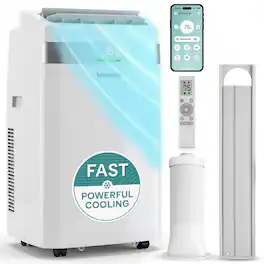 SereneLife - 12,000 BTU Wi-Fi Portable Air Conditioner with Fan, Dehumidifier & Window Installation Kit - White