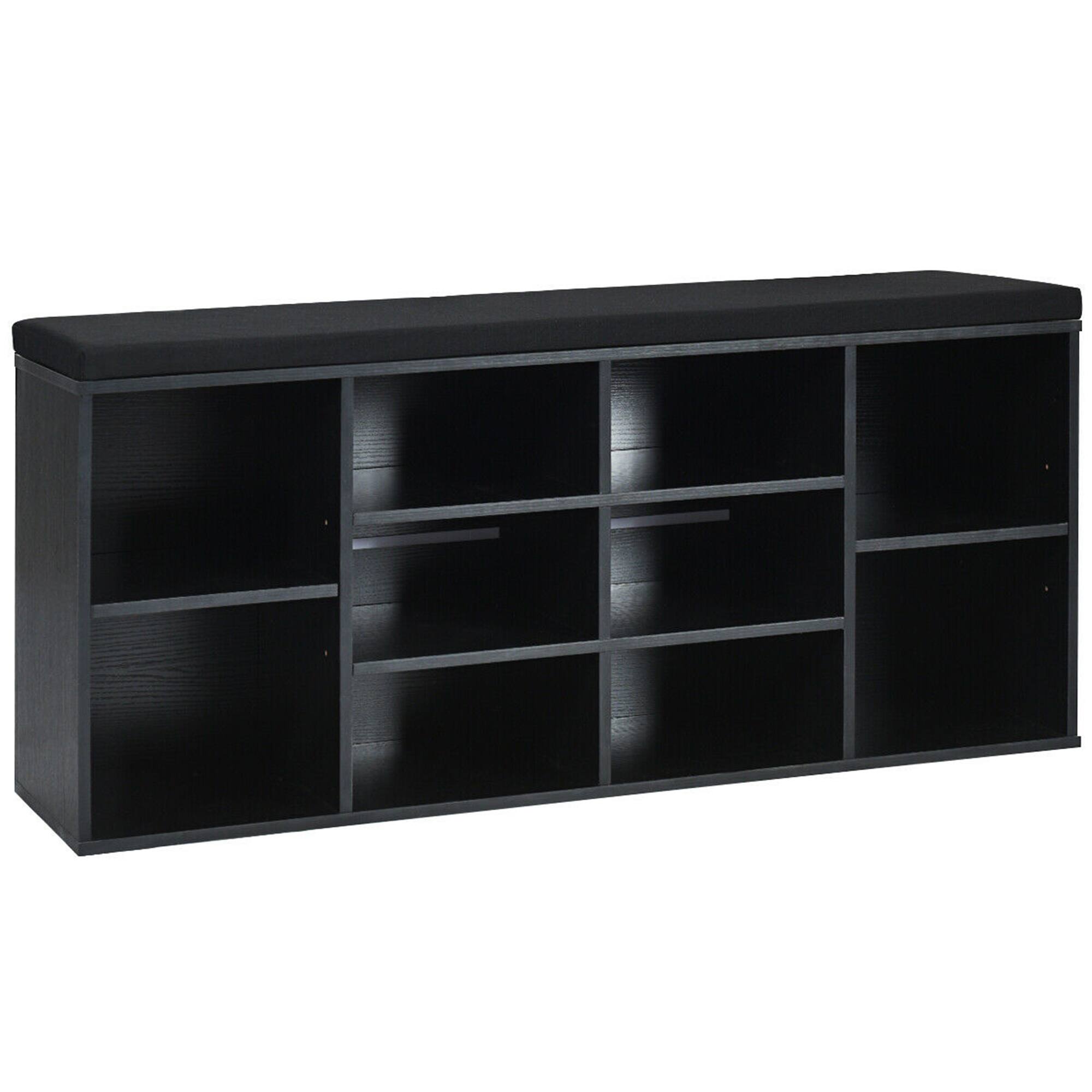 Gymax - Entryway Padded Shoe Storage Bench 10-Cube Organizer Bench Adjustable - Black