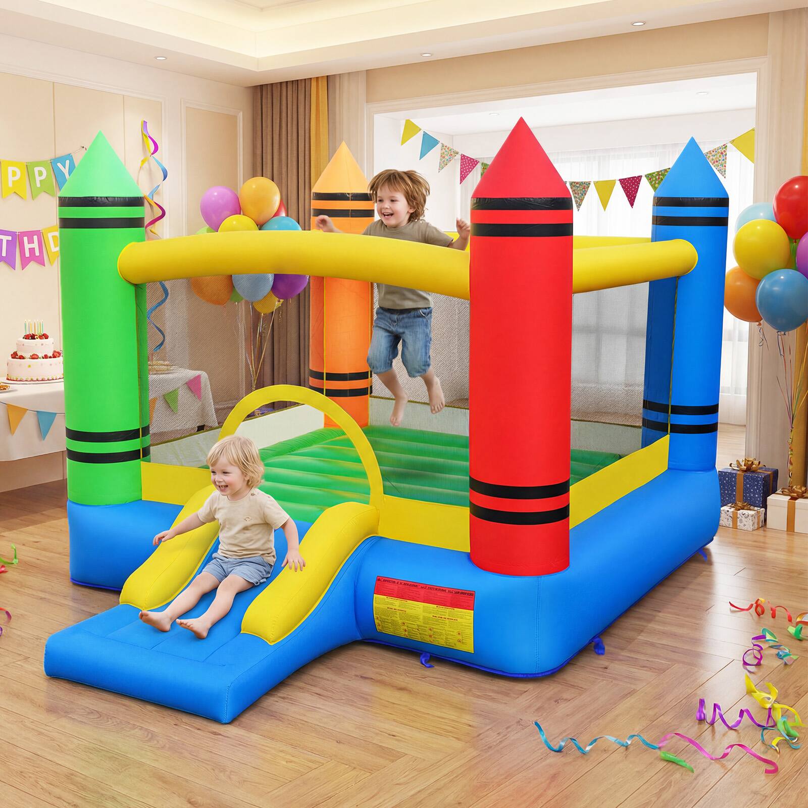 Alt View 3. Gymax - Gymax Inflatable Bounce House w/Slide & Large Jumping Area 550W Blower for Backyard - Multicolor.